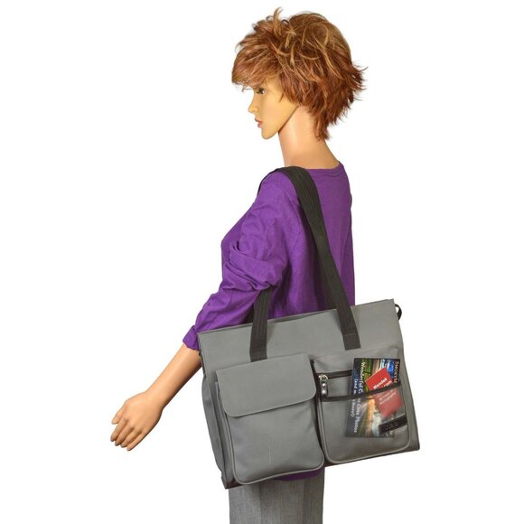 T R Bentley Gray and Black Nylon Canvas Shoulder Bag NICE - Picture 12 of 12